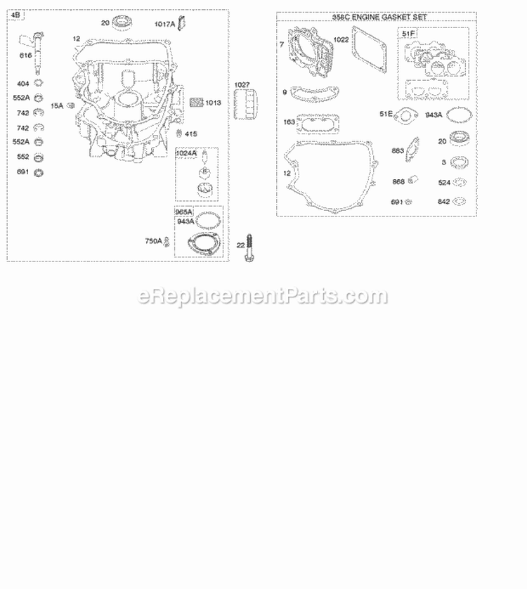 Engine Sump Gasket Set-Engine Diagram and Parts List for 44P977-0110-G5  Briggs and Stratton Engine